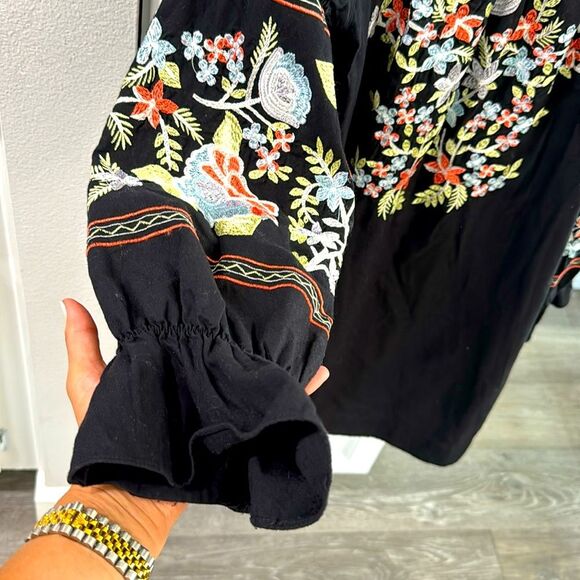 Free People Fleur Du Jour Black Floral long sleeve Embroidered Mini Dress XS-M - Picture 5 of 10